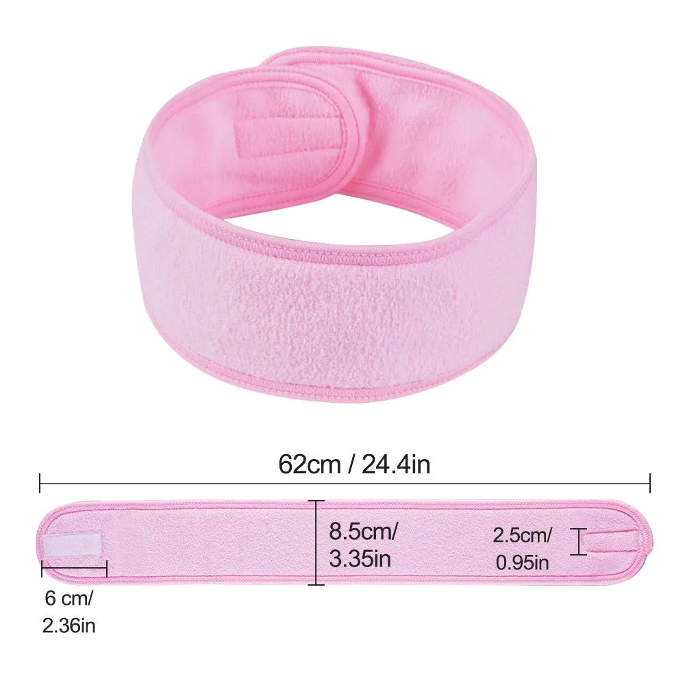 4 PCS Facial Spa Headbands(White, Black, Pink??Gray)?? Makeup Shower Bath Wrap Sport Headband Terry Cloth Stretch Towel with Magic Tape
