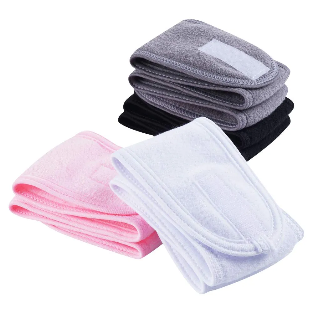 4 PCS Facial Spa Headbands(White, Black, Pink??Gray)?? Makeup Shower Bath Wrap Sport Headband Terry Cloth Stretch Towel with Magic Tape