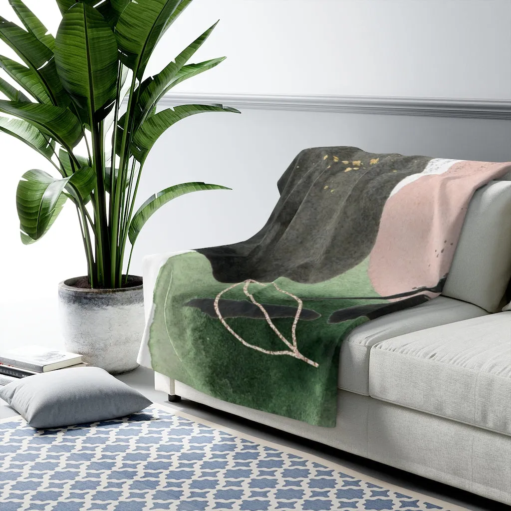 Abstract Comfy Blanket | Black Pink Leaves
