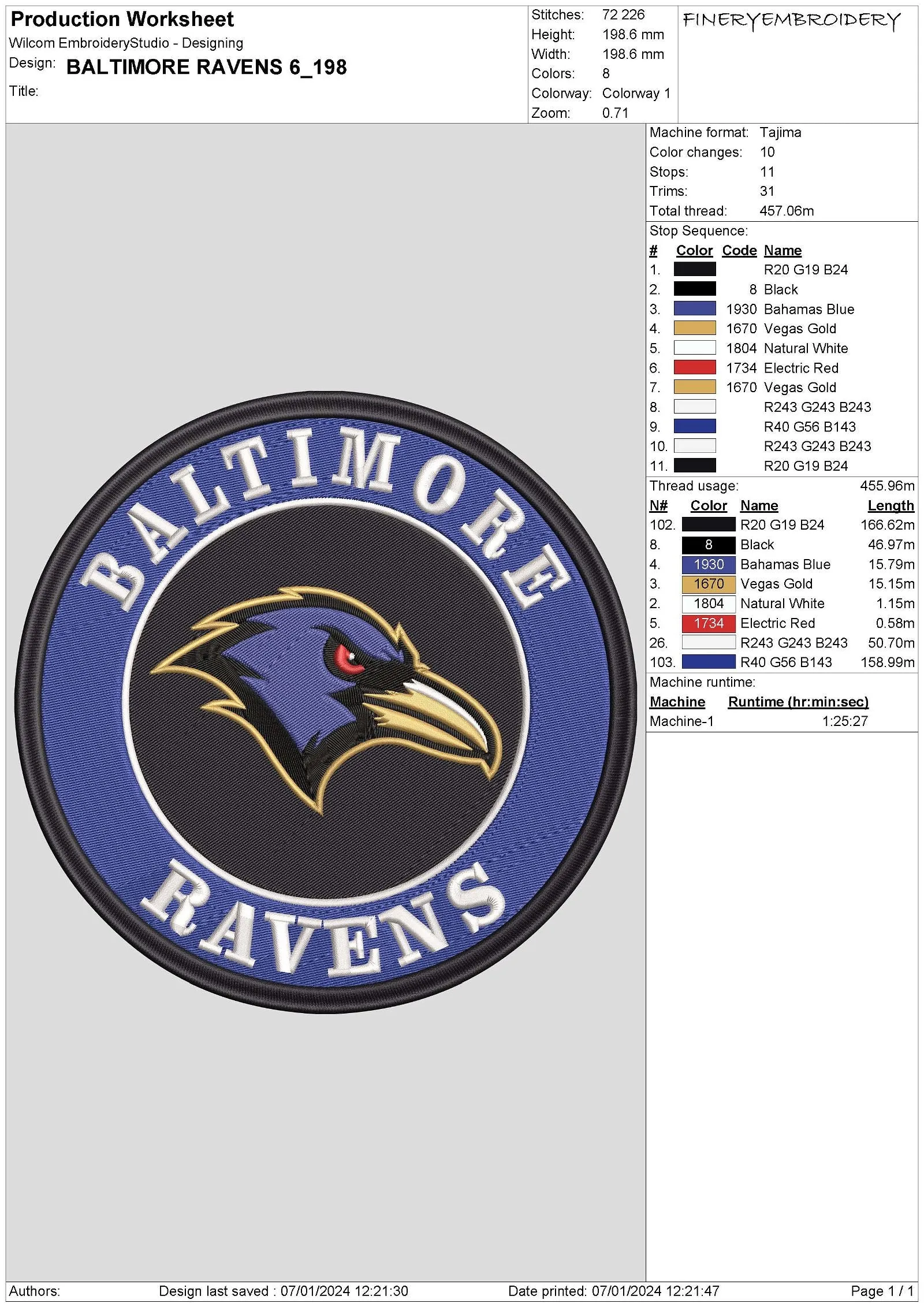 Baltimore Ravens 6 : Embroidery Design
