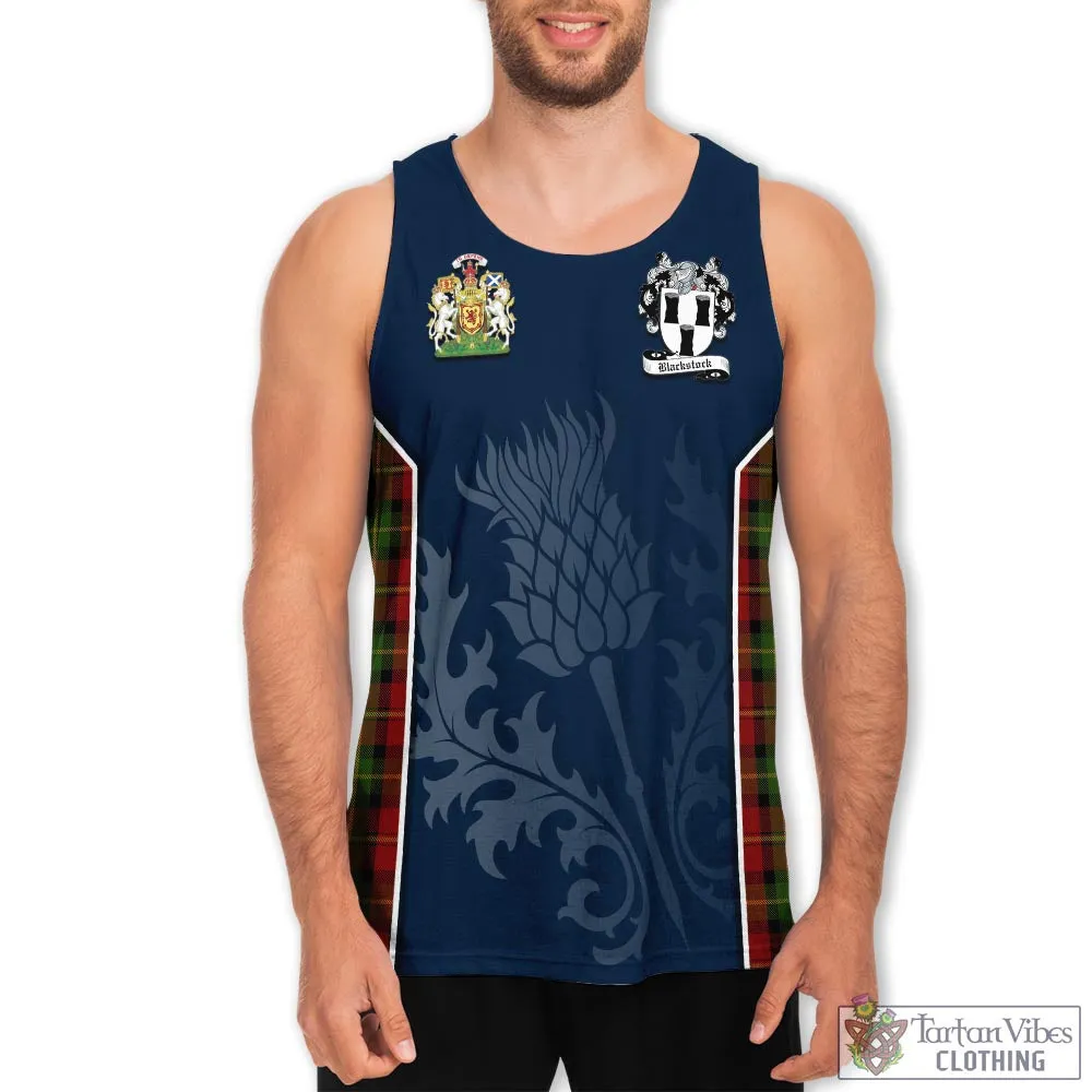 Blackstock Red Dress Tartan Men's Tanks Top with Family Crest and Scottish Thistle Vibes Sport Style