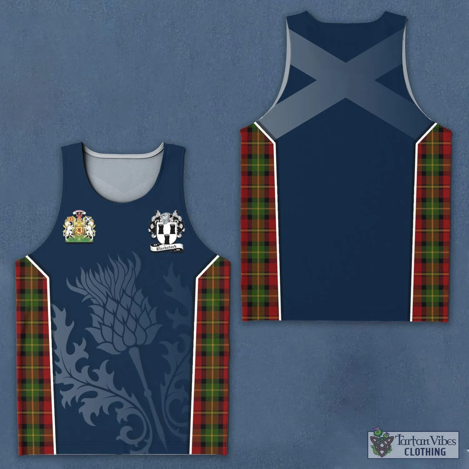 Blackstock Red Dress Tartan Men's Tanks Top with Family Crest and Scottish Thistle Vibes Sport Style