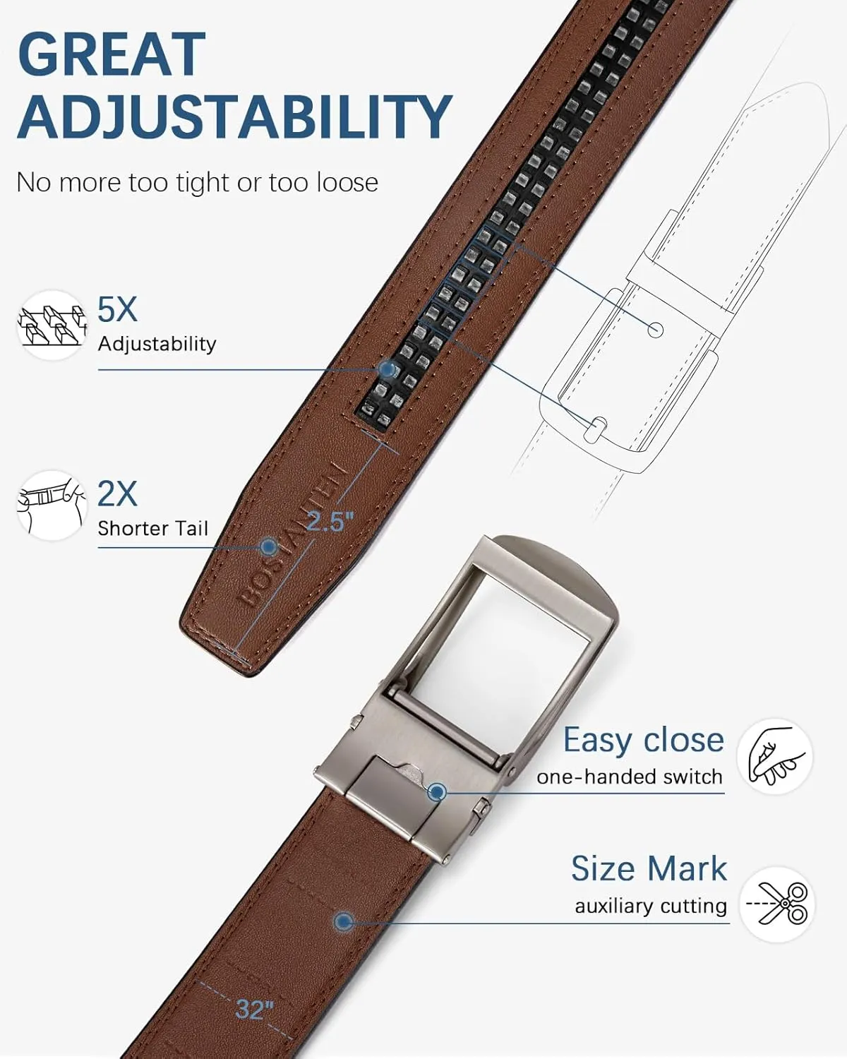 BOSTANTEN Belt Men Leather Reversible Belts for Men 1 3/8" for Casual Golf Dress Pants, Two-in-One Belt Gift