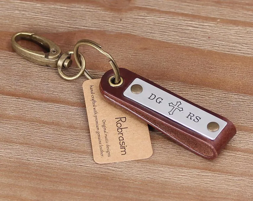 Custom Initial Name Leather Keychain for Anniversary gift