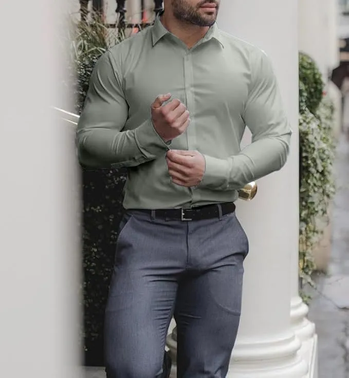 Dress Shirts for Men Stretch Slim Fit Long Sleeve Mens Dress Shirts Casual Business Muscle Fit Button Down Shirts
