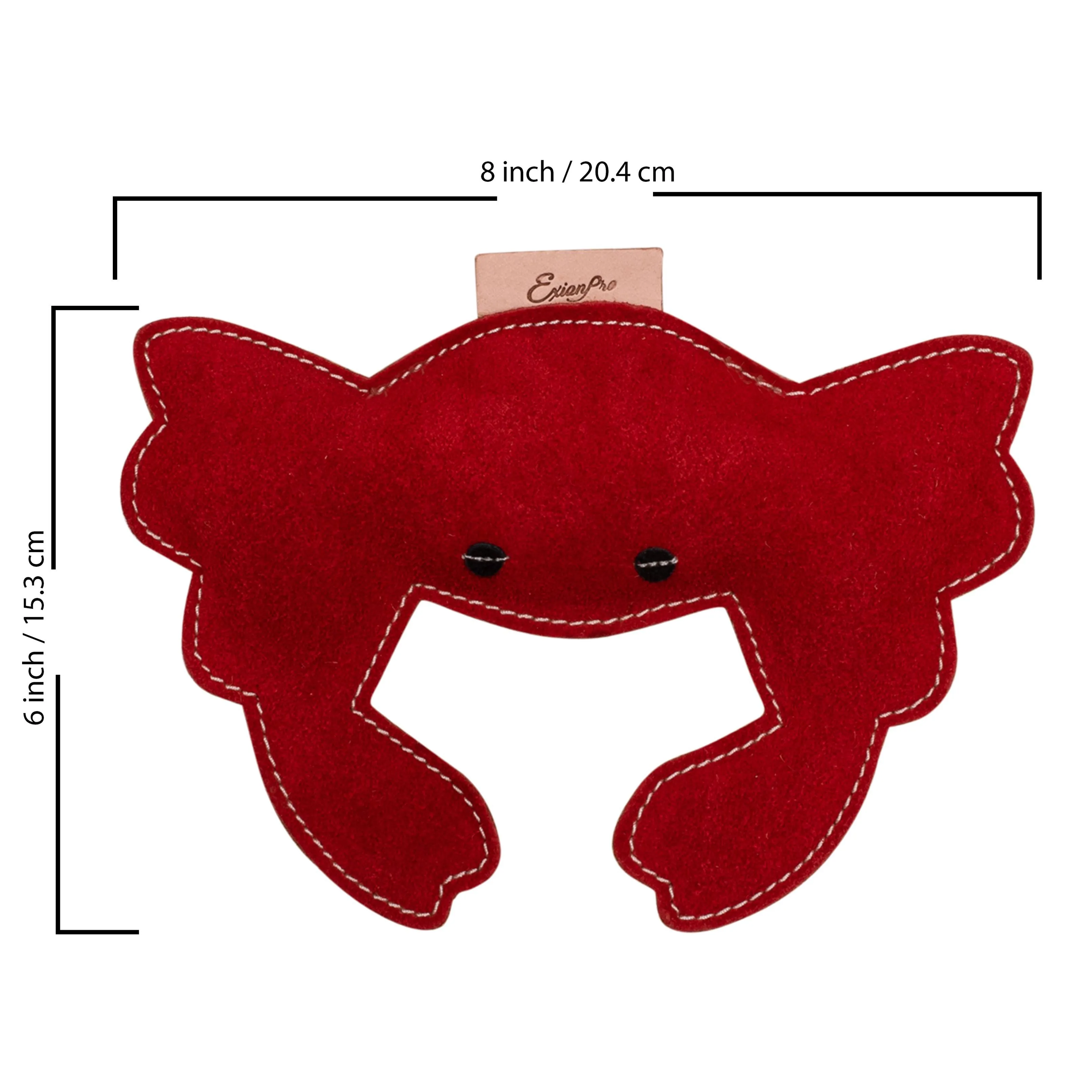 Exionpro Natural Leather Crab Dog Toy with Non Toxic Fiber Stuffing- Red Color