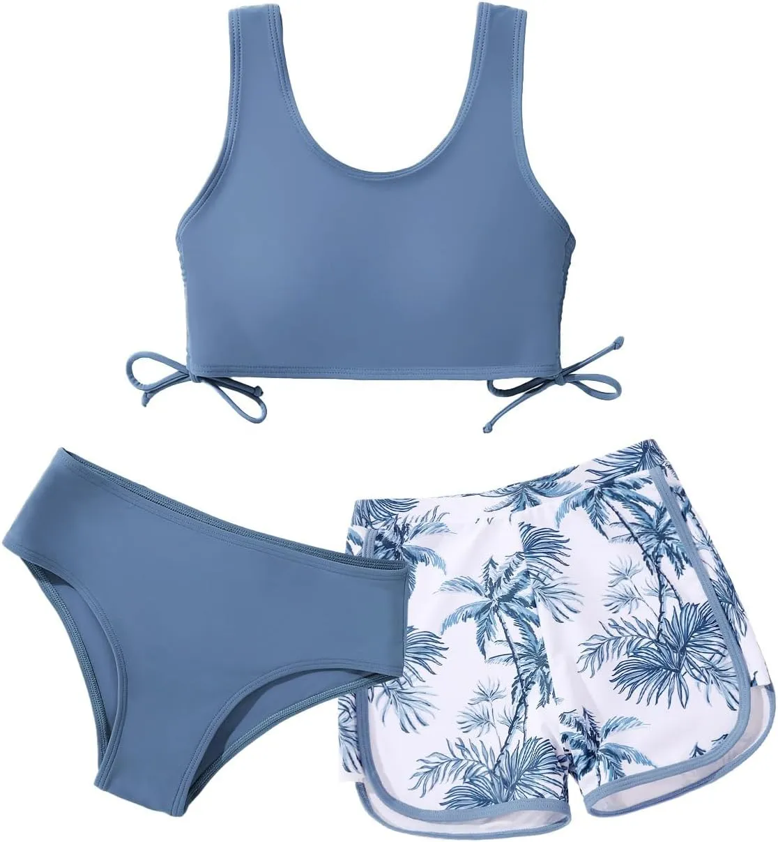 Girl's 3 Piece Bikini Bathing Suit Printed Sport Swimsuits with Shorts Cove Up Sets Teen Girl's Swimwear