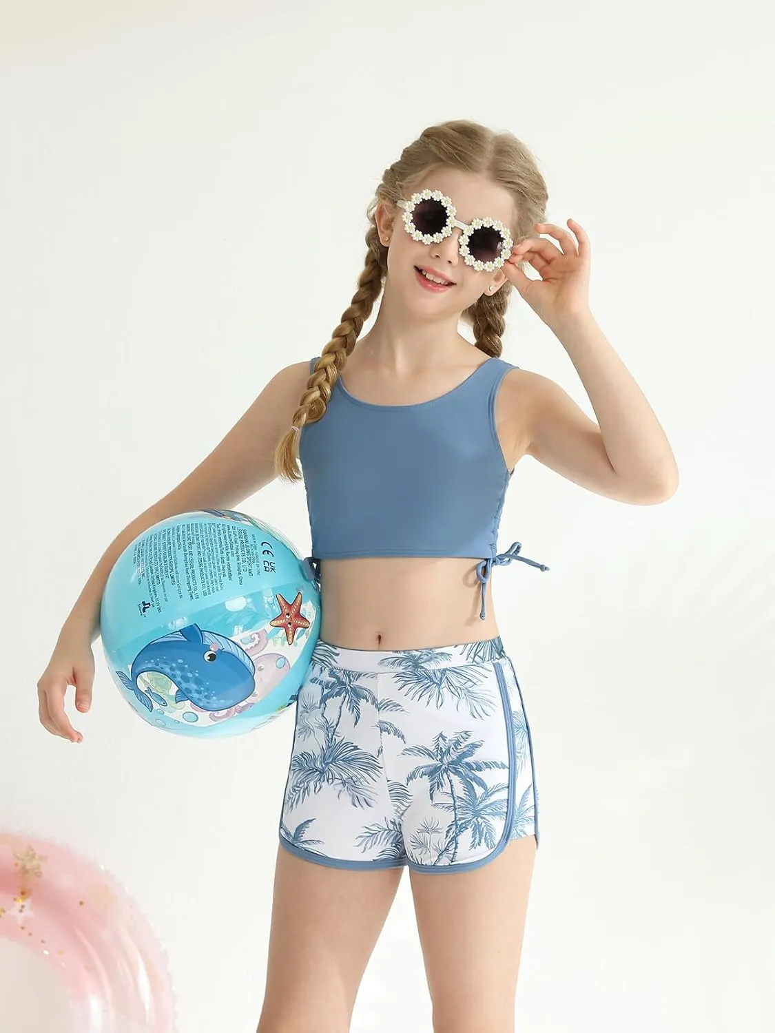 Girl's 3 Piece Bikini Bathing Suit Printed Sport Swimsuits with Shorts Cove Up Sets Teen Girl's Swimwear