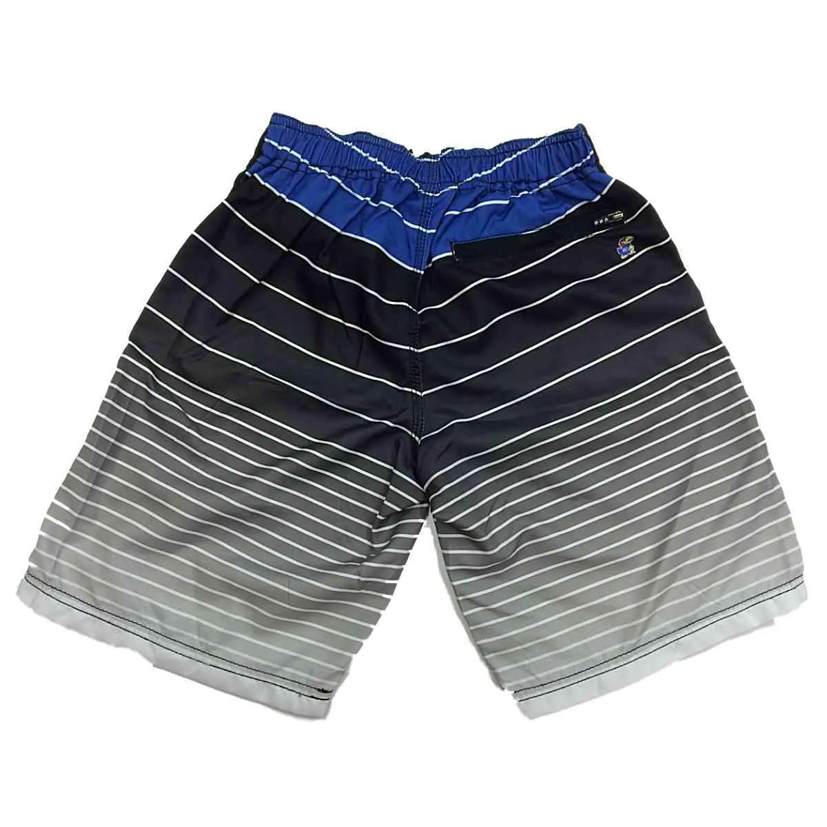 Kansas Jayhawks CSS YOUTH Boy's Blue Black White Striped Swim Board Shorts (S)