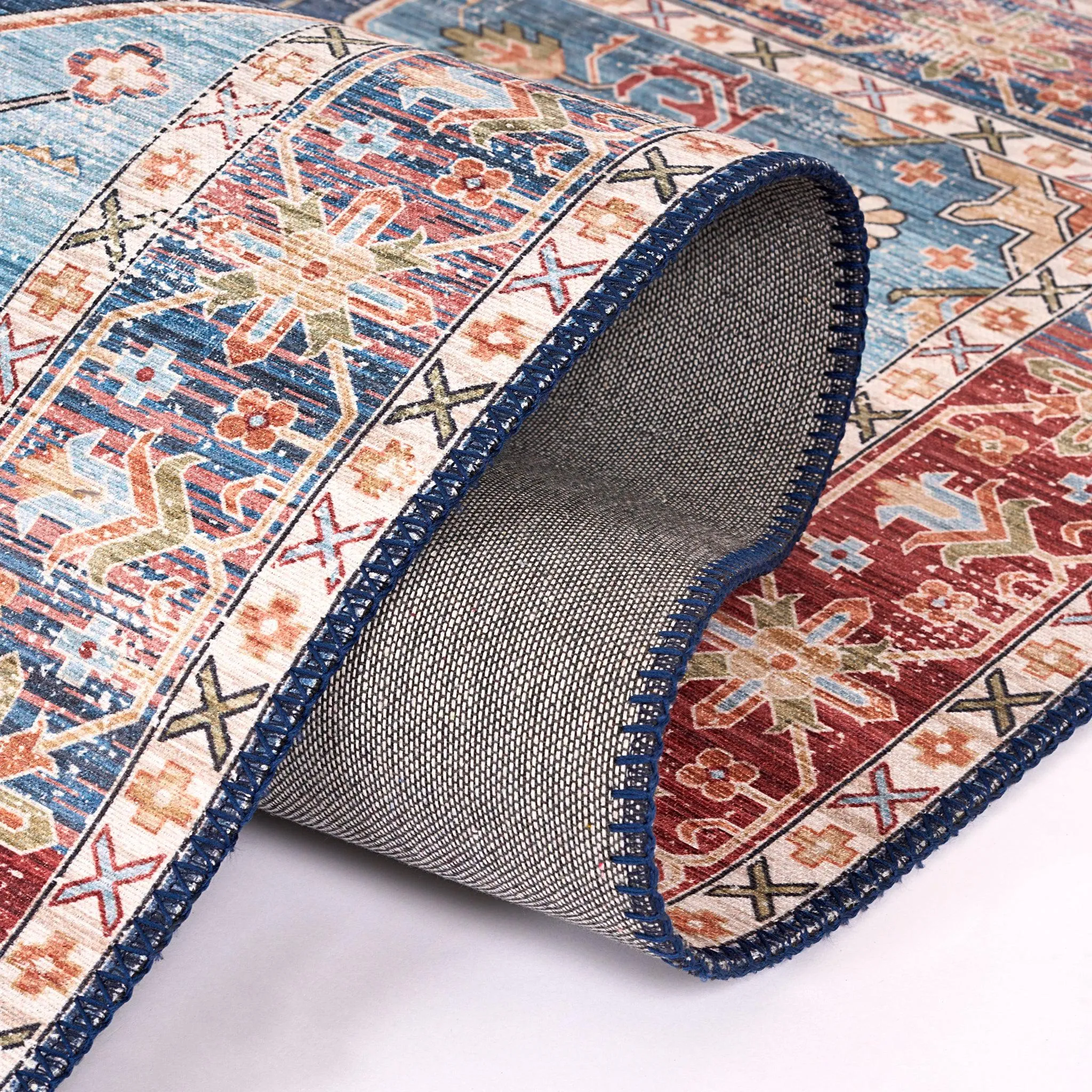 Kashmar Rust Blue Floral Medallion Rug