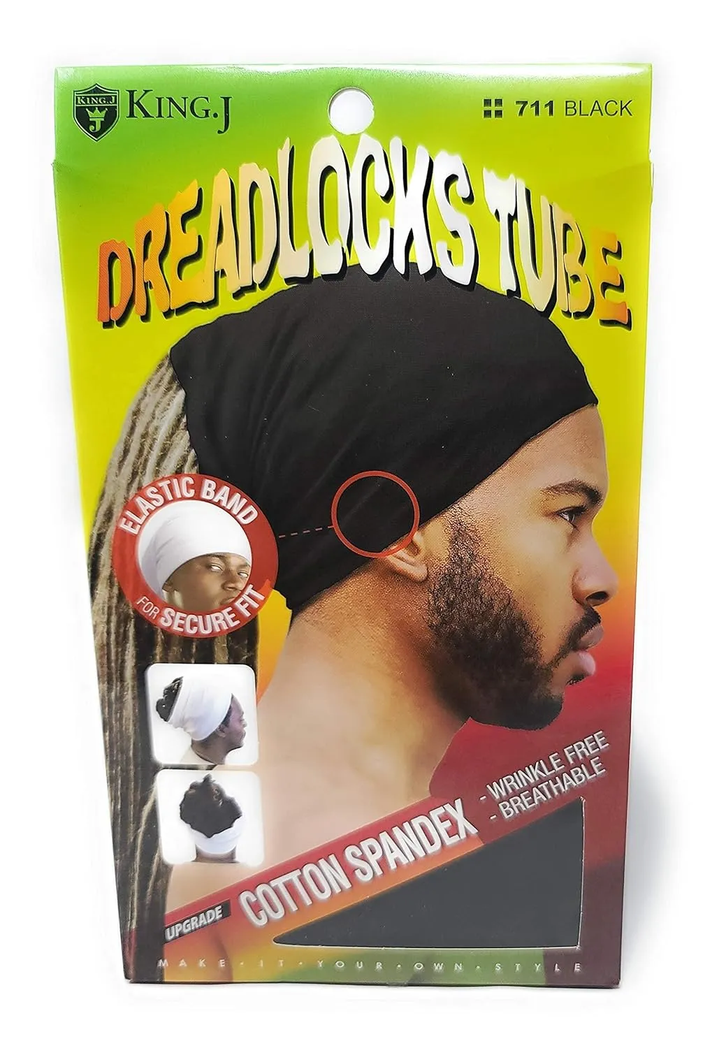 King.J Unisex Cotton Spandex Dreadlocks Tube (Black) by King J