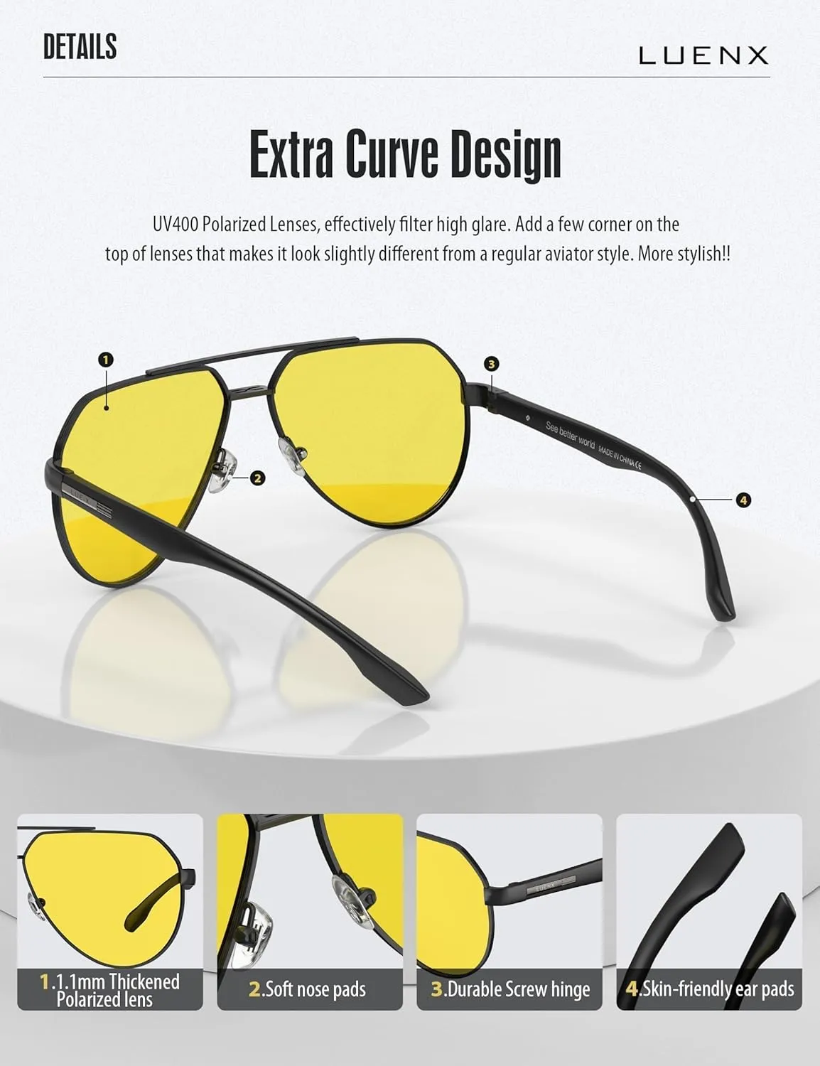 LUENX Aviator Sunglasses for Men Polarized Pilot Shades UV400 Sun Glasses with Accessories