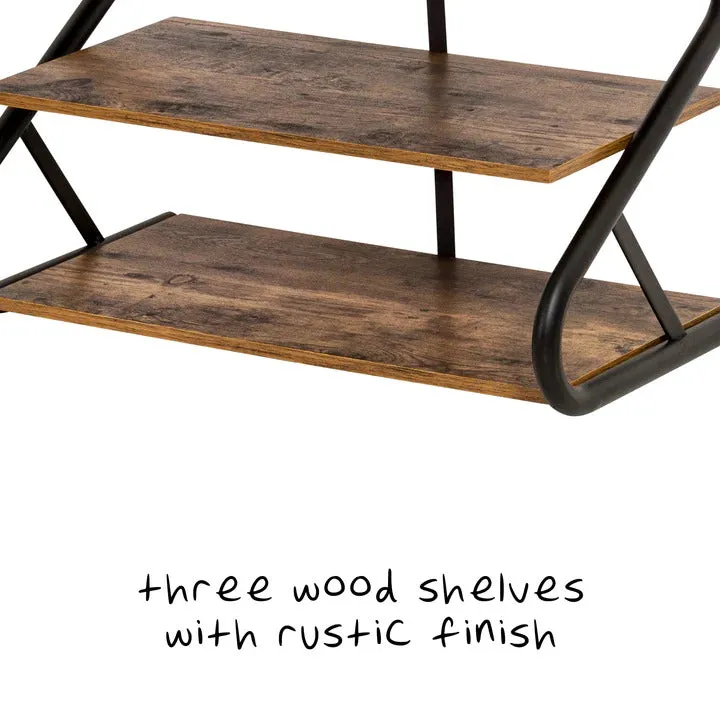 Matte Black Frame 3-Tier Wooden Shoe Rack, Holds 9 Pairs