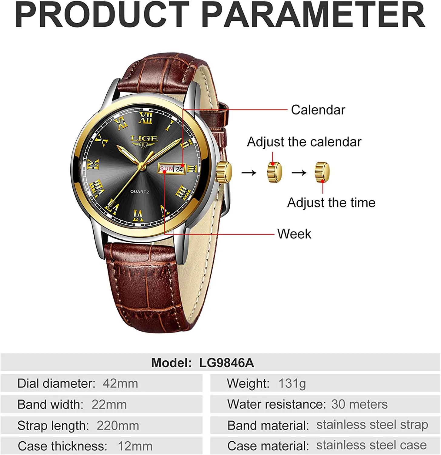 Men's Dress Wristwatch Sport Clock Business Date Casual Watch Men