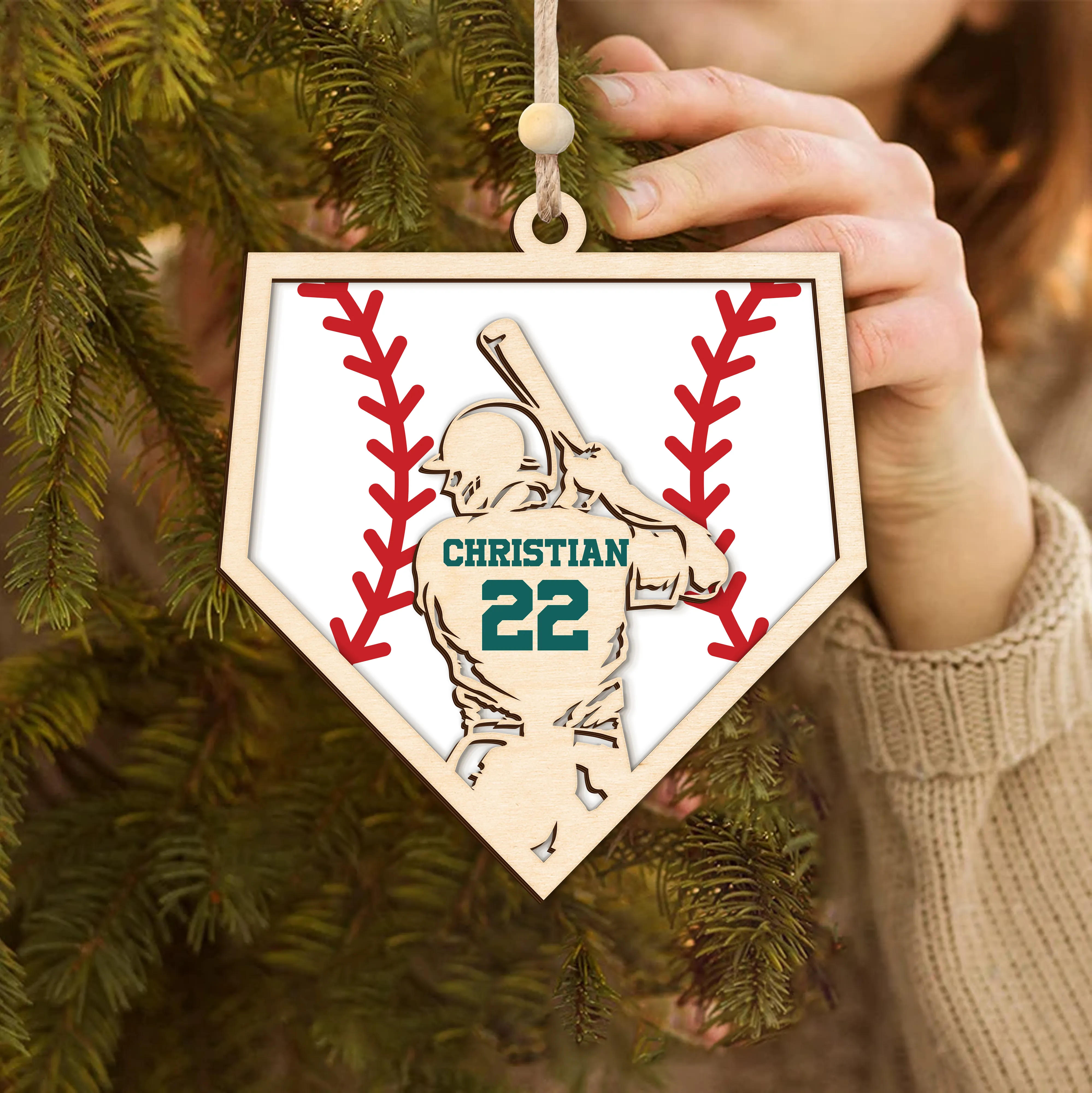 Personalized Baseball and Softball Wood Ornament 2 Layered Sports Ornament, Baseball Jersey Gift, CF433