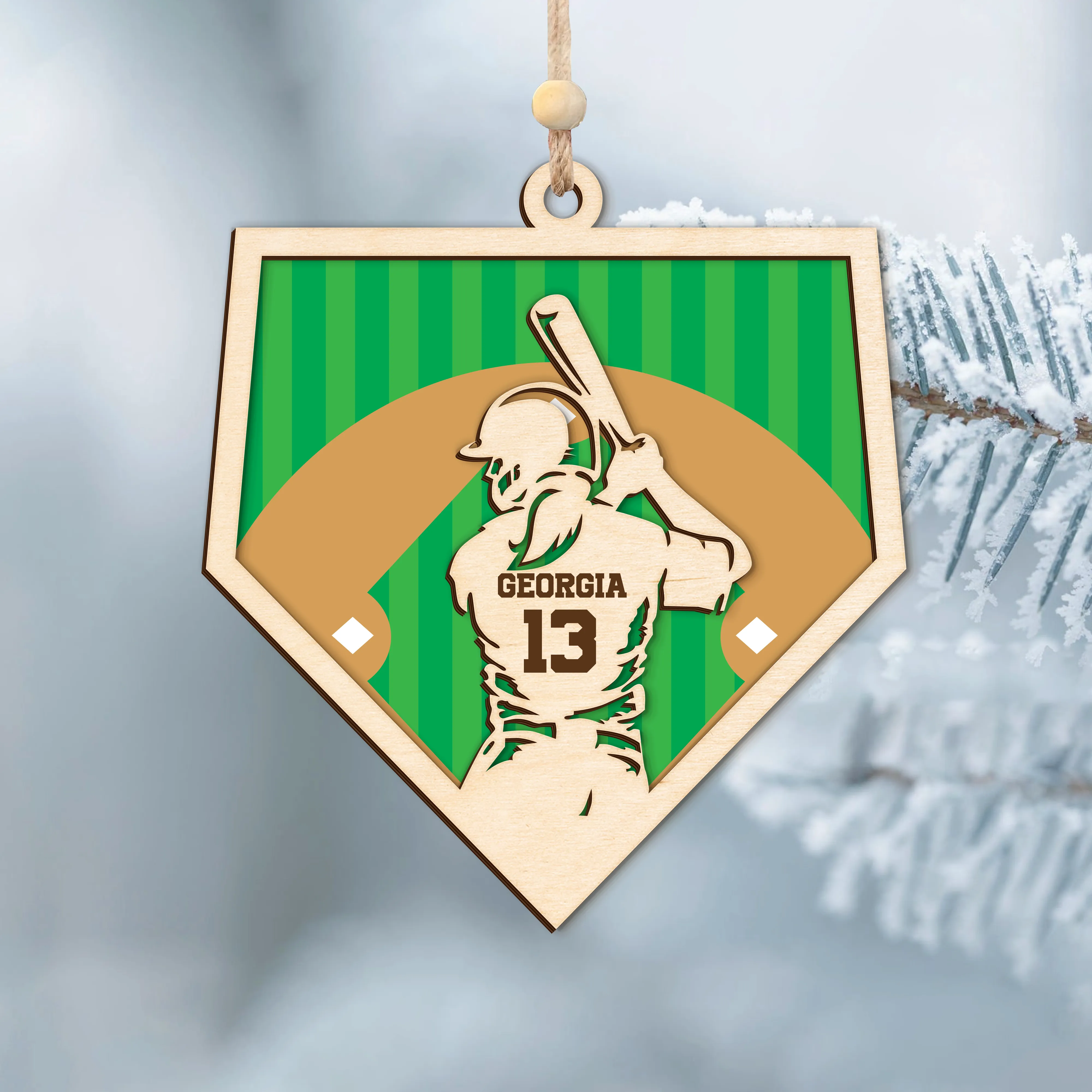 Personalized Baseball and Softball Wood Ornament 2 Layered Sports Ornament, Baseball Jersey Gift, CF433