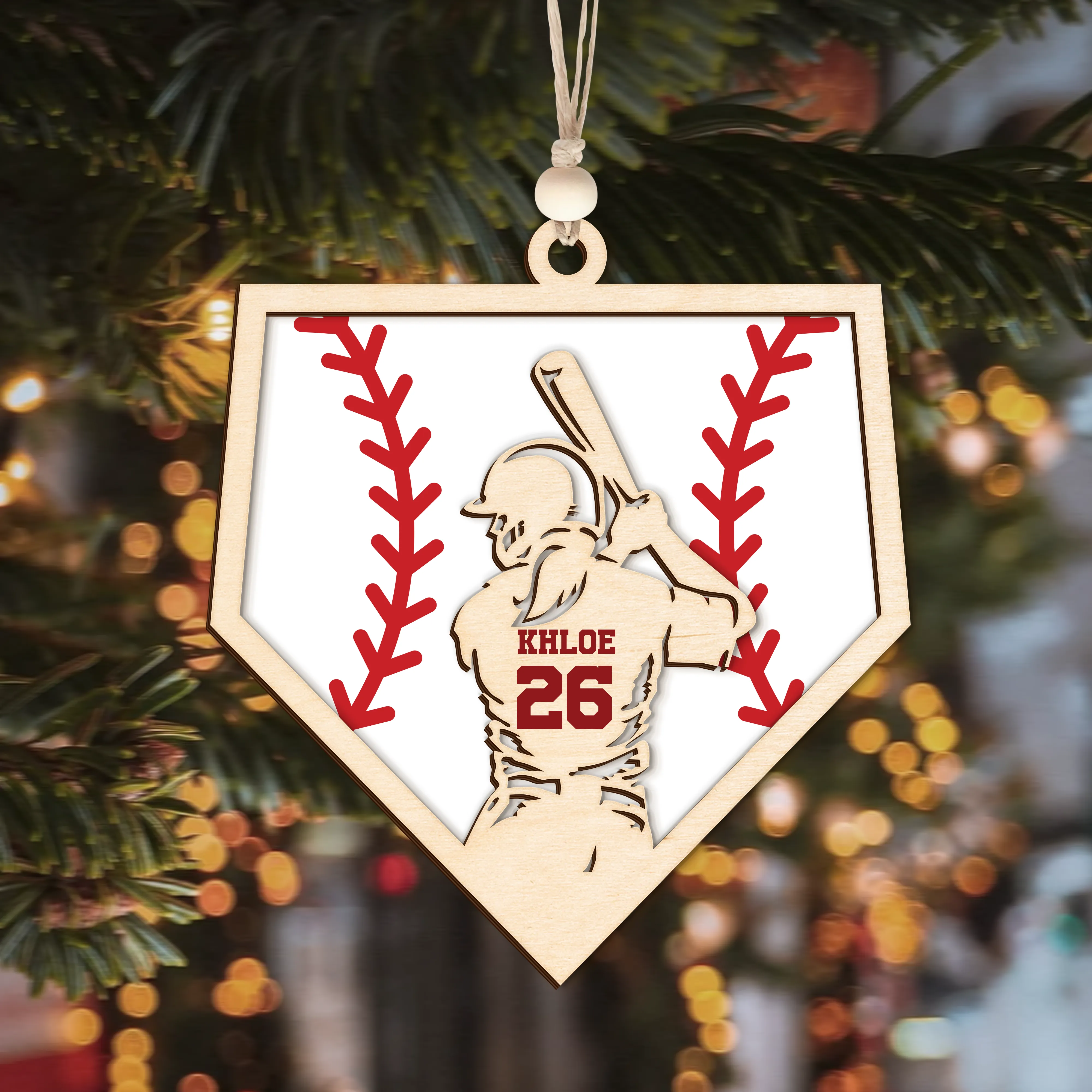 Personalized Baseball and Softball Wood Ornament 2 Layered Sports Ornament, Baseball Jersey Gift, CF433