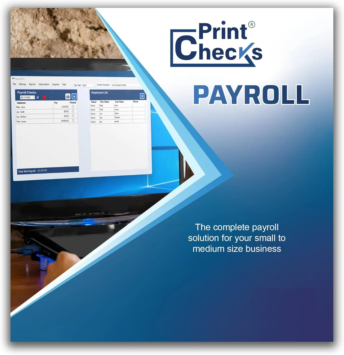 Print Checks Payroll - Payroll software for Windows 10/11 - CD - Includes 12 month license
