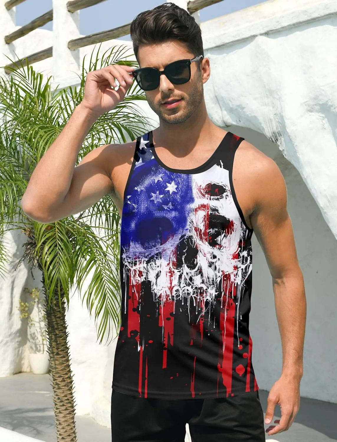 RAISEVERN Men's Tank Tops Summer Sleeveless Tee Cool Workout T-Shirts Beach Athletic Undershirts