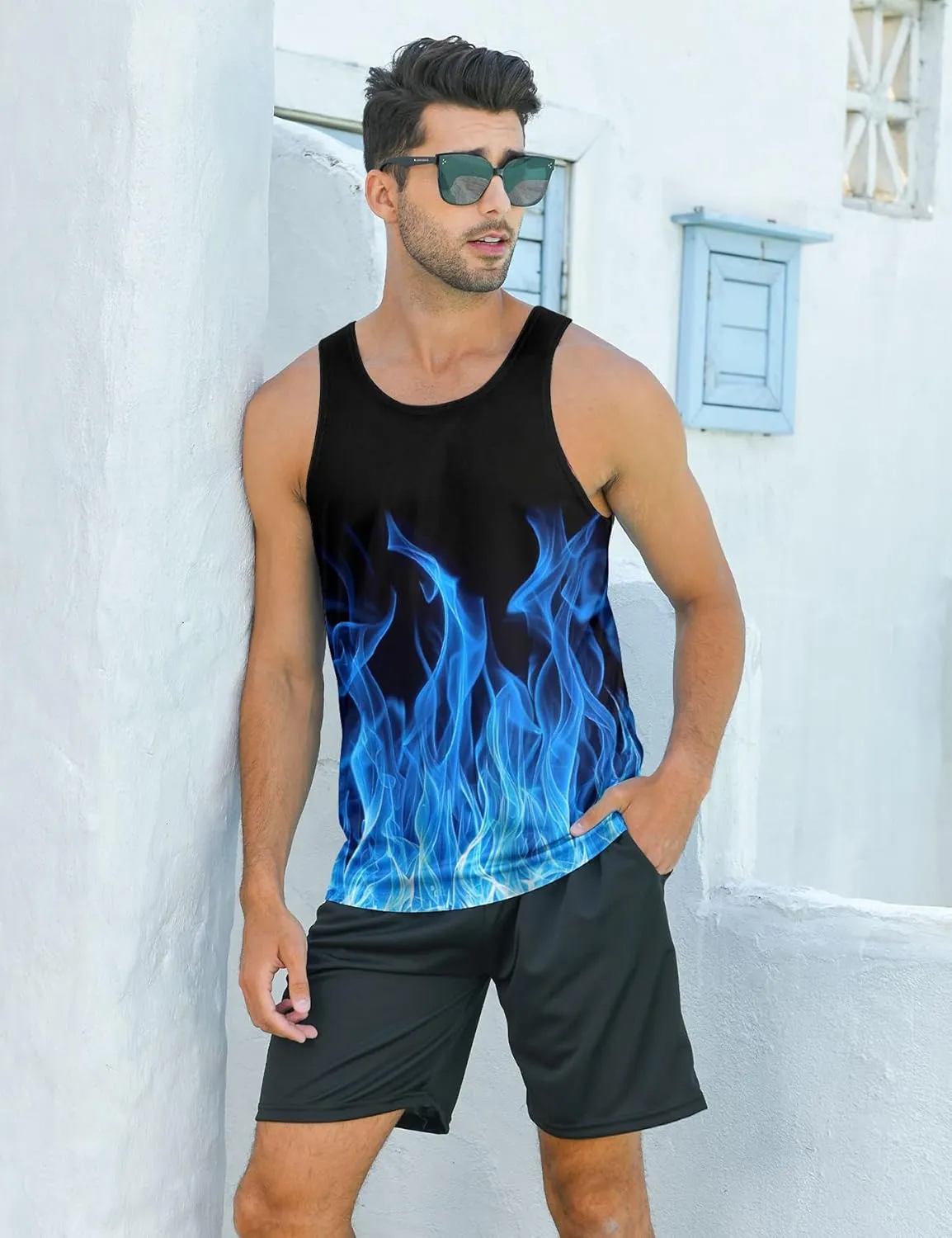 RAISEVERN Men's Tank Tops Summer Sleeveless Tee Cool Workout T-Shirts Beach Athletic Undershirts