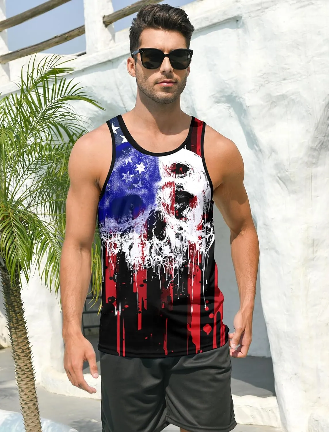 RAISEVERN Men's Tank Tops Summer Sleeveless Tee Cool Workout T-Shirts Beach Athletic Undershirts