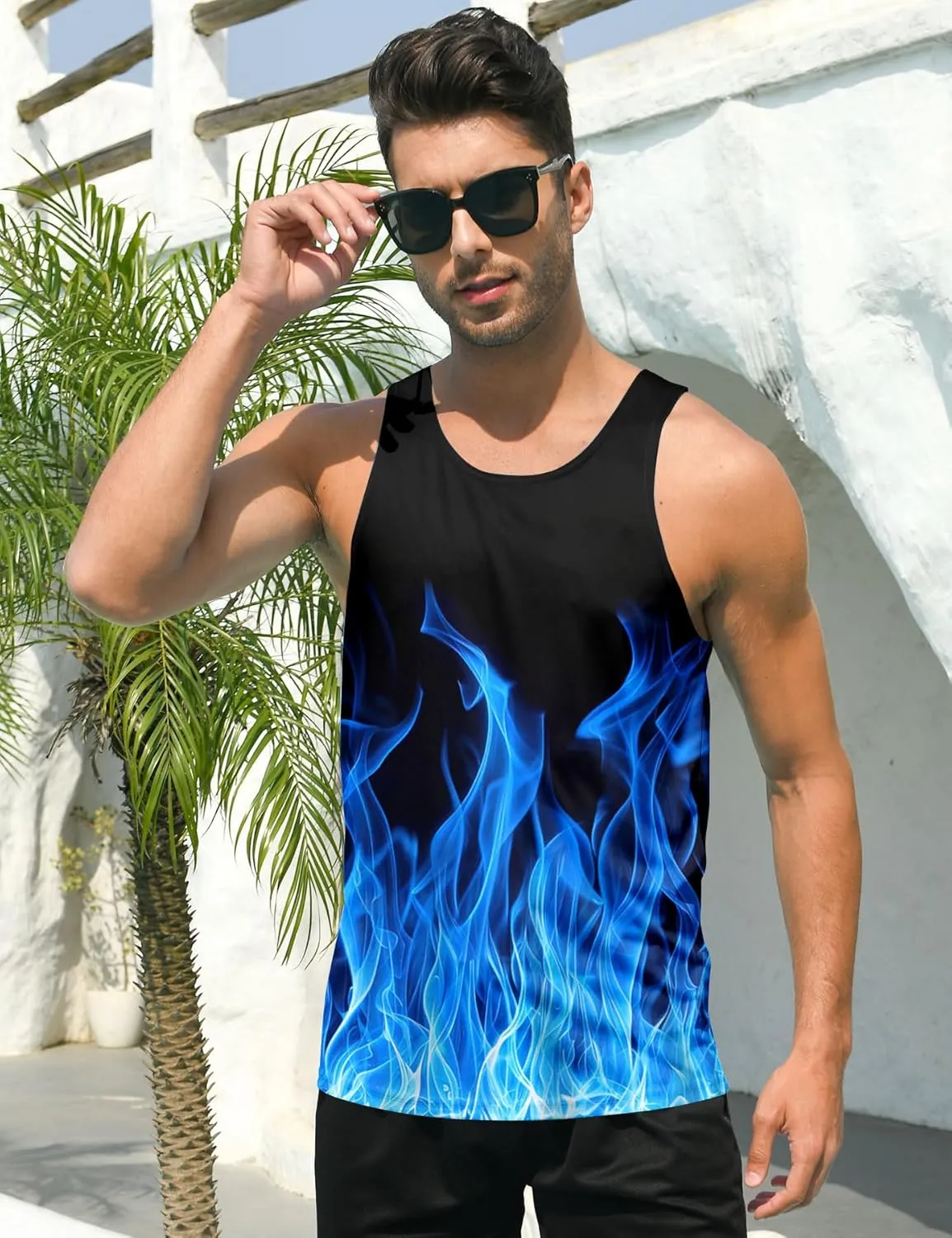 RAISEVERN Men's Tank Tops Summer Sleeveless Tee Cool Workout T-Shirts Beach Athletic Undershirts