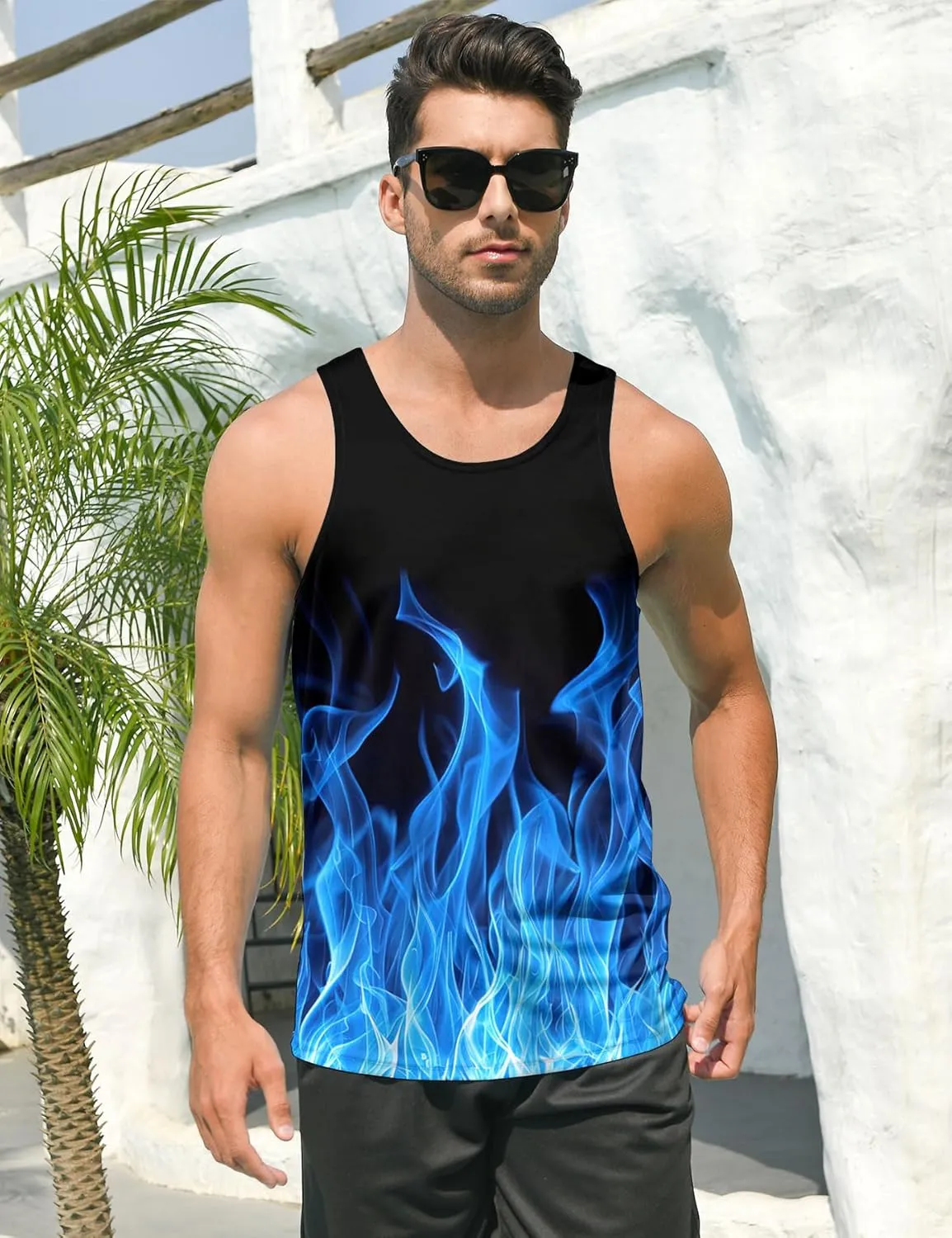 RAISEVERN Men's Tank Tops Summer Sleeveless Tee Cool Workout T-Shirts Beach Athletic Undershirts