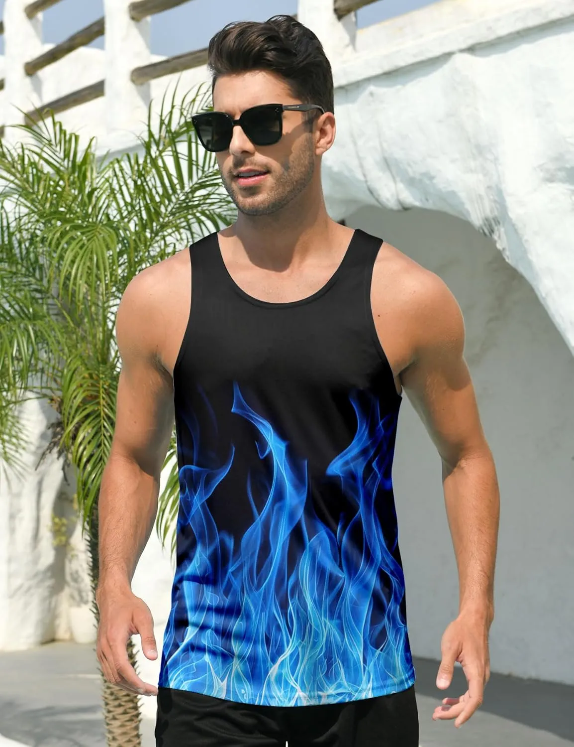 RAISEVERN Men's Tank Tops Summer Sleeveless Tee Cool Workout T-Shirts Beach Athletic Undershirts