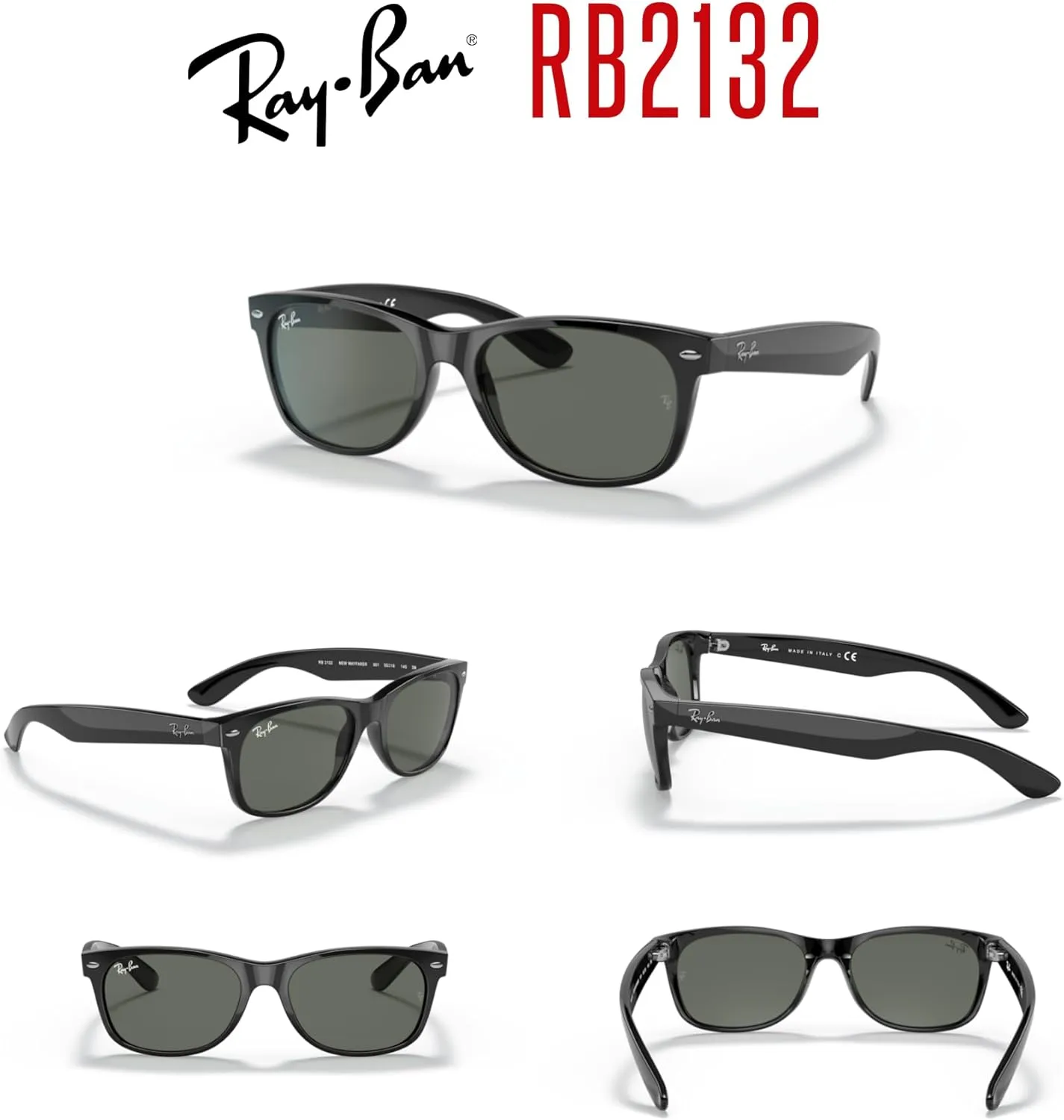 Ray-Ban RB2132 NEW WAYFARER Square Sunglasses For Men For Women   BUNDLE with Designer iWear Eyewear Care Kit