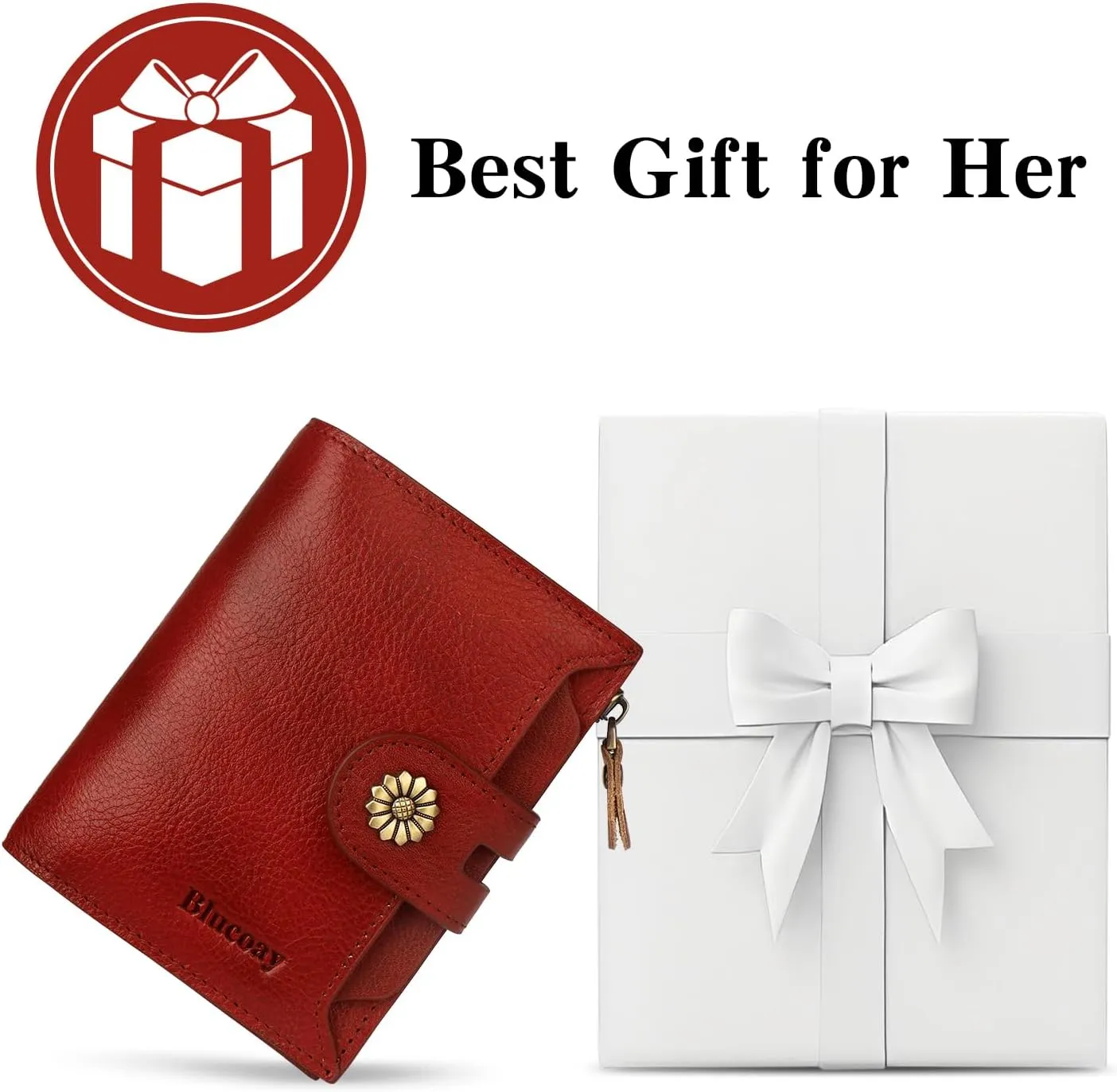Wallet Women,RFID Blocking Leather Womens Wallet Bifold Compact Card Holder Small Wallet for Women with Removable ID Window Red
