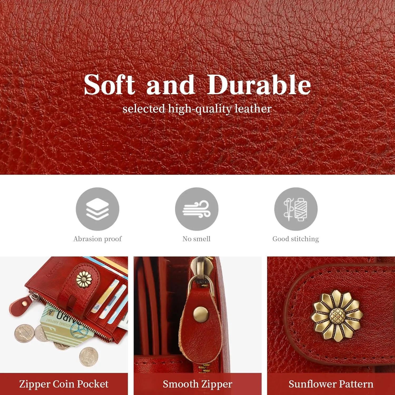 Wallet Women,RFID Blocking Leather Womens Wallet Bifold Compact Card Holder Small Wallet for Women with Removable ID Window Red
