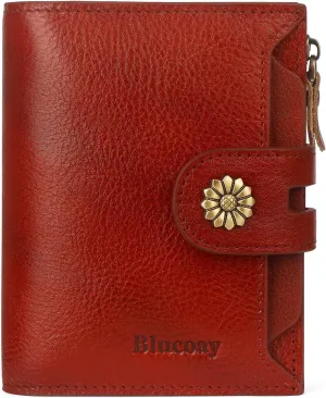 Wallet Women,RFID Blocking Leather Womens Wallet Bifold Compact Card Holder Small Wallet for Women with Removable ID Window Red