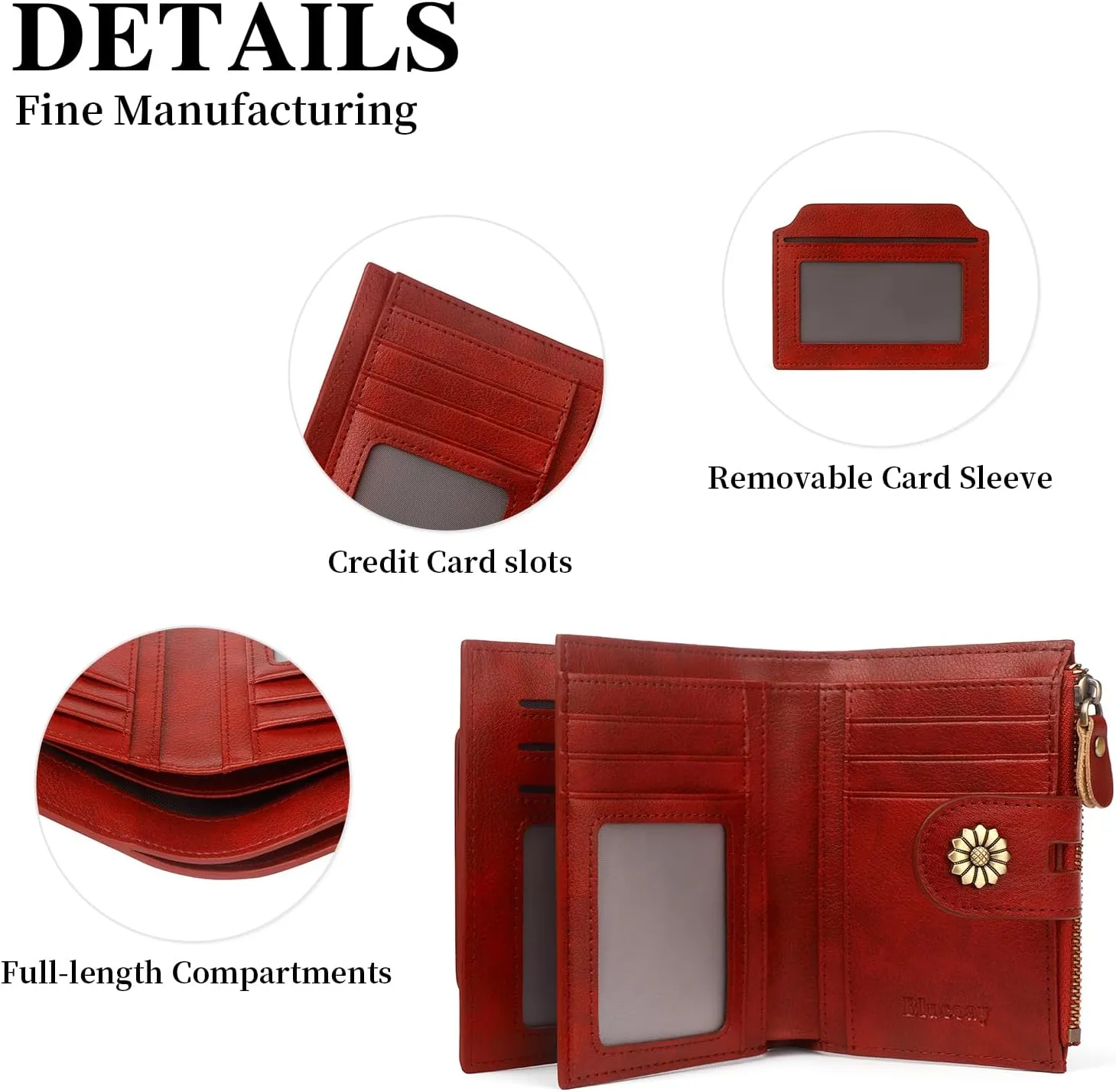 Wallet Women,RFID Blocking Leather Womens Wallet Bifold Compact Card Holder Small Wallet for Women with Removable ID Window Red