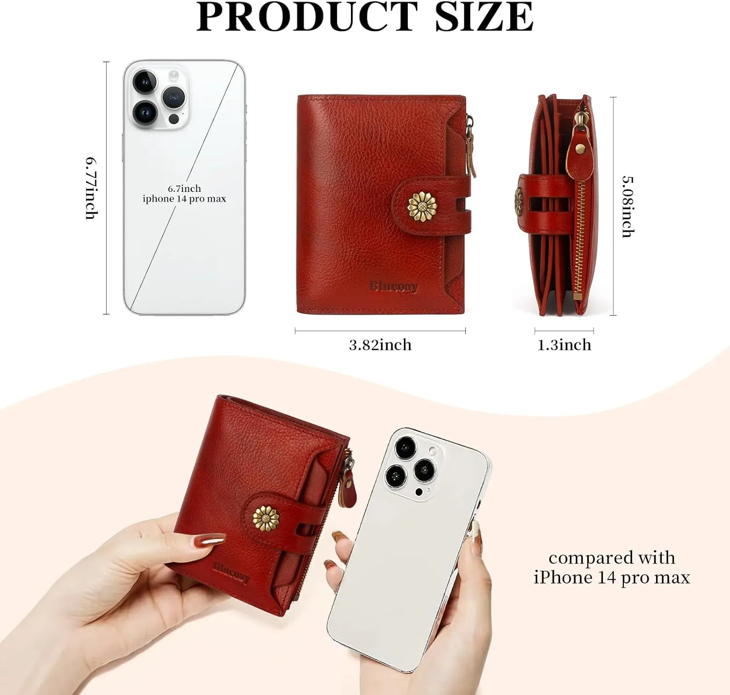Wallet Women,RFID Blocking Leather Womens Wallet Bifold Compact Card Holder Small Wallet for Women with Removable ID Window Red